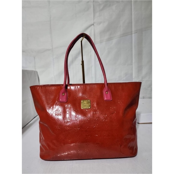 Authentic MCM Limited Edition Patent Leather Tote Bag Red/Pink - Picture 1 of 14